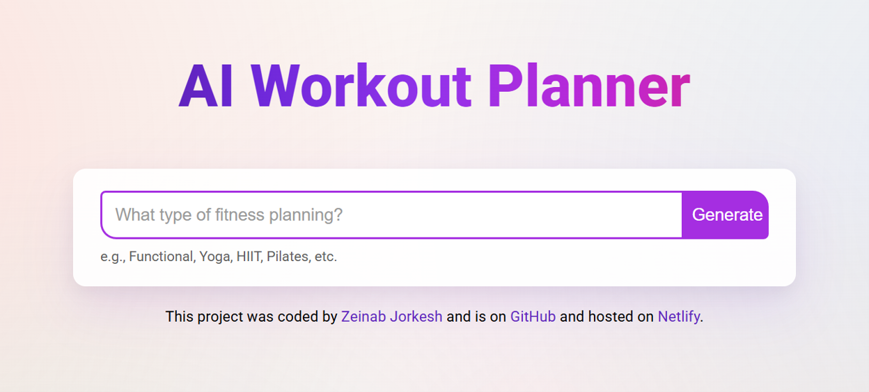 AI workout planner application
